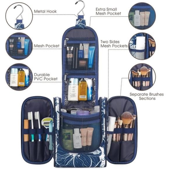 Hanging Travel Toiletry Bag Cosmetic Make up Organizer for Women and Men Blue - Picture 7 of 7